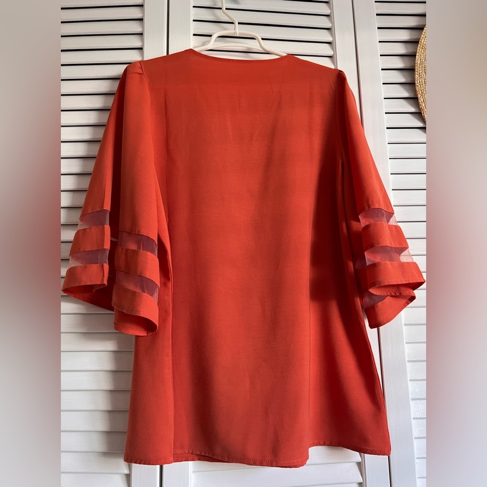 Conceited- WOMEN'S CASUAL V NECK BLOUSE SHIRT WITH 3/4 BELL SLEEVE